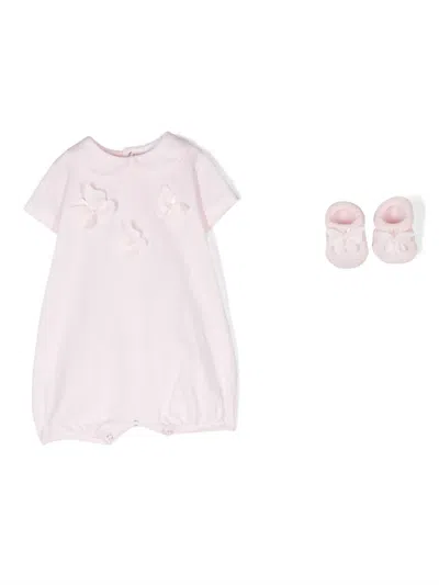Story Loris Babies' Butterfly-appliqué Romper Set In Pink