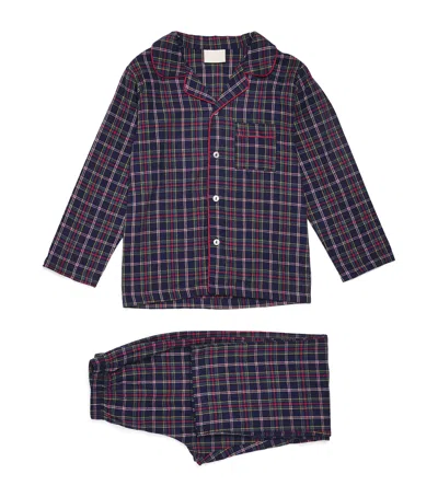 Story Loris Kids' Cotton Tartan Pyjama Set In Blue