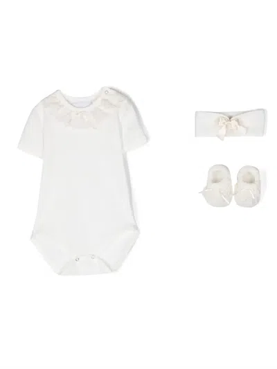 Story Loris Babies' Lace-collar Body Set In Neutrals