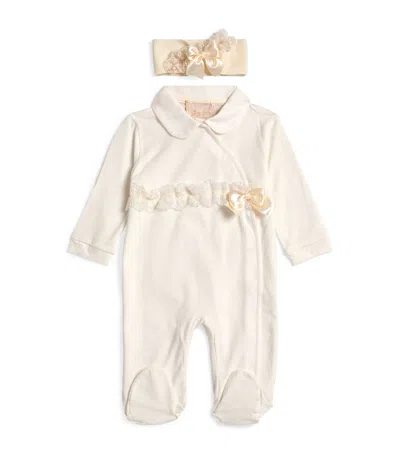 Story Loris Kids' Lace-trim All-in-one And Headband Set In Ivory