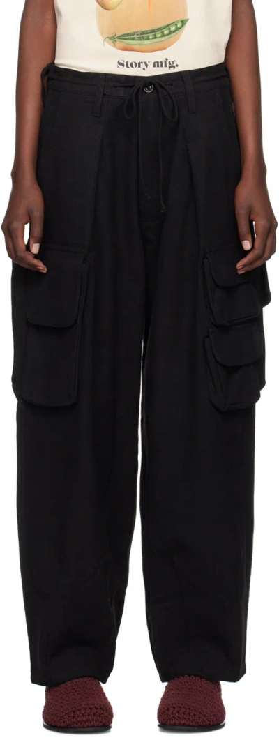 Story Mfg. Black Forager Trousers In Black Slub