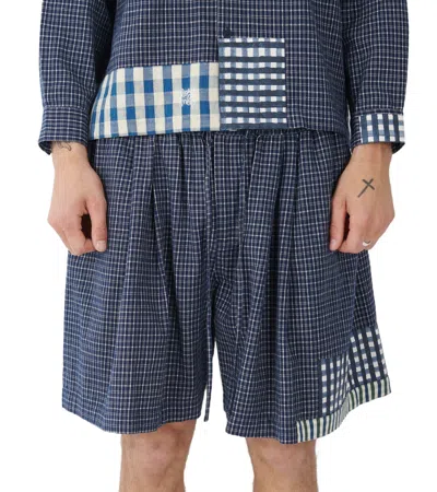 Story Mfg. Bridge Shorts Indigo Picnic Handloom In Blue