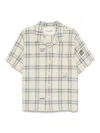 Story Mfg. Story Mfg Check Pattern Short-sleeved Shirt With Notched Collar In White