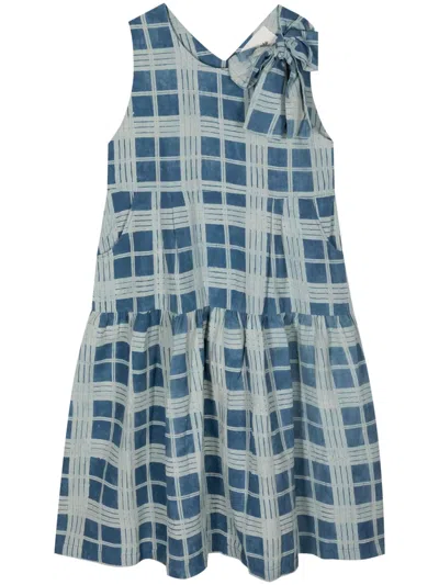 Story Mfg. Checkered Cotton-linen Blend Dress In Blue