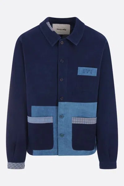 Story Mfg. French Logo-embroidered Patchwork Organic Cotton-canvas Jacket In Blue