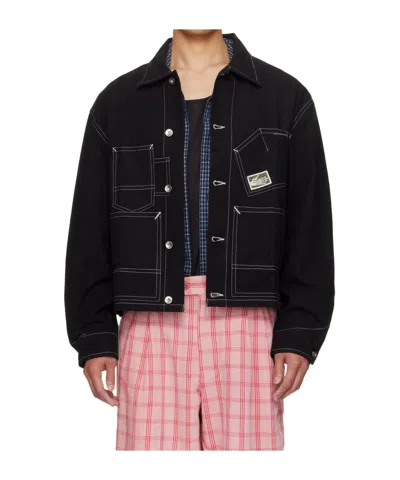 Story Mfg. Wonky-wear Station Organic Cotton-canvas Jacket In Black
