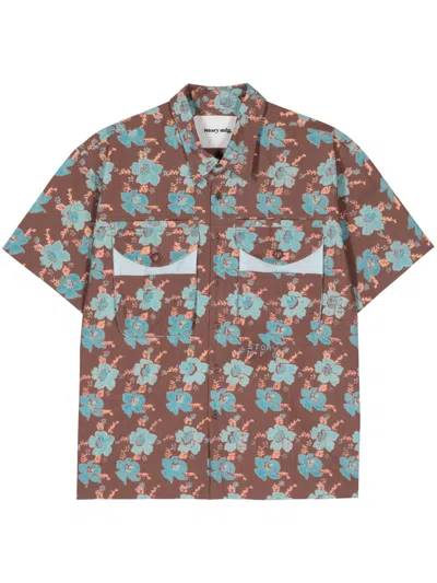 Story Mfg. Coch Floral-print Organic Cotton Shirt In Brown