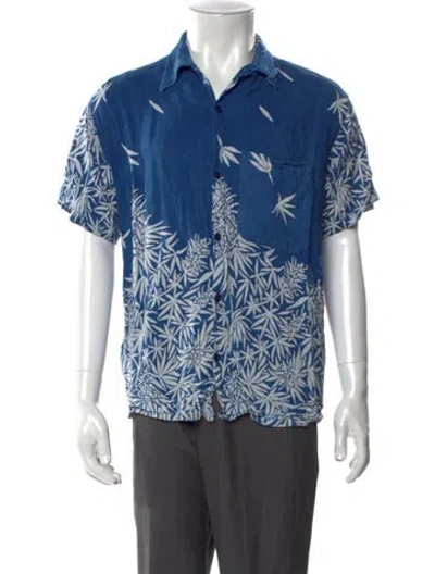 Pre-owned Story Mfg. Floral Print Short Sleeve Shirt In Blue