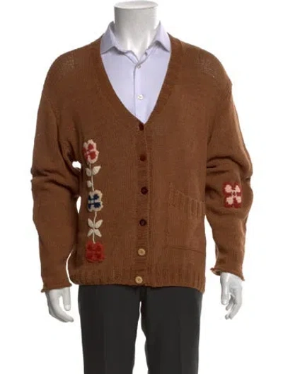 Pre-owned Story Mfg. Floral Print V-neck Cardigan In Brown