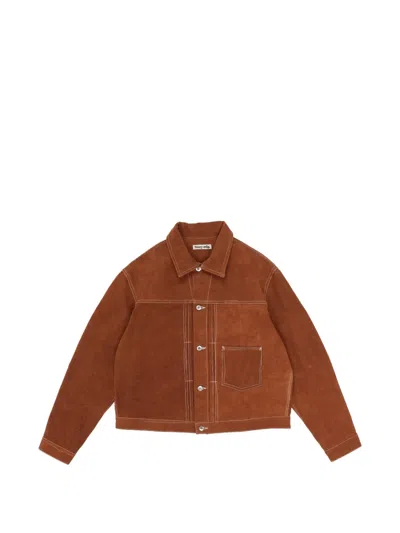 Story Mfg. Friday Patch-pocket Topstitching Jacket In Brown