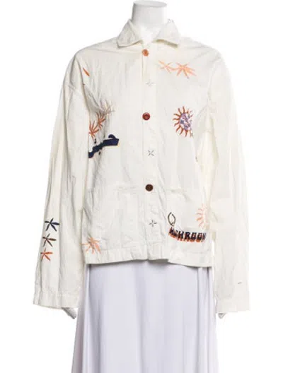 Pre-owned Story Mfg. Graphic Print Long Sleeve Button-up Top In Neutrals