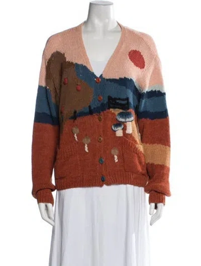 Pre-owned Story Mfg. Graphic Print V-neck Sweater In Orange