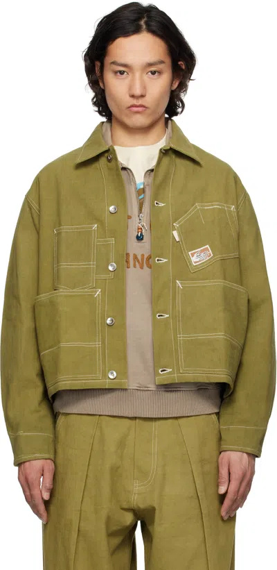 Story Mfg. Green Station Jacket In Olive Wonky-wear