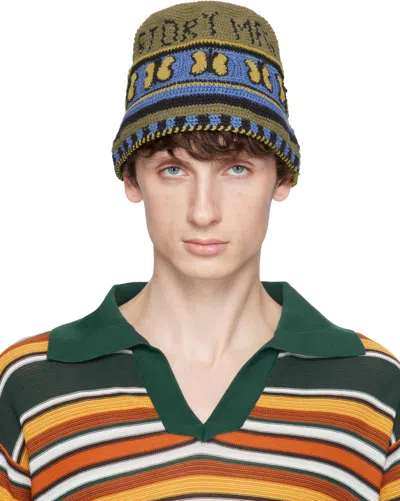 Story Mfg. Khaki & Blue Brew Bucket Hat In Yellow Butterfly