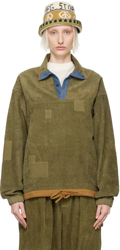 Story Mfg. Khaki Polite Sweater In Olive Scarecrow Cord