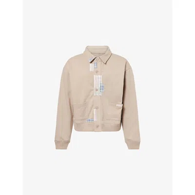Story Mfg. Mens Grey Walking Patchwork Cotton-jersey Cardigan In Neutral