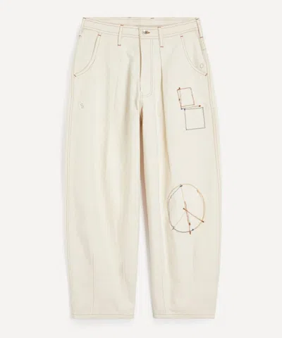 Story Mfg. Mens Lush Ecru Zig Zag Trousers In White
