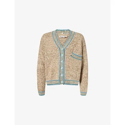 Story Mfg. Mens Dust Bulb V-neck Cotton Knitted Cardigan In Multi