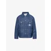 Story Mfg. Mens Dark Denim Circuit Patch-pocket Cotton Denim Jacket In Blue