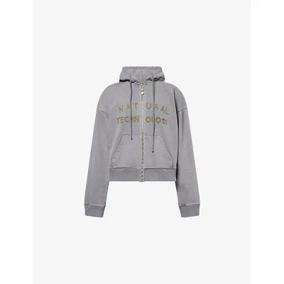 Story Mfg. Mens Story Mfg Geo Embroidered Cotton-jersey Hoody In Gray