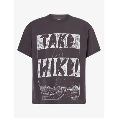 Story Mfg. Mens Story Mfg Grateful Printed Cotton T-shirt In Charcoal Take A Hike