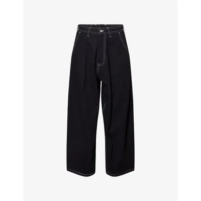 Story Mfg. Mfg Mens Black Lush Pleated Wide-leg Denim Jeans