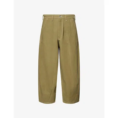 Story Mfg. Lush Wide-leg Pleated Organic Cotton-canvas Trousers In Green