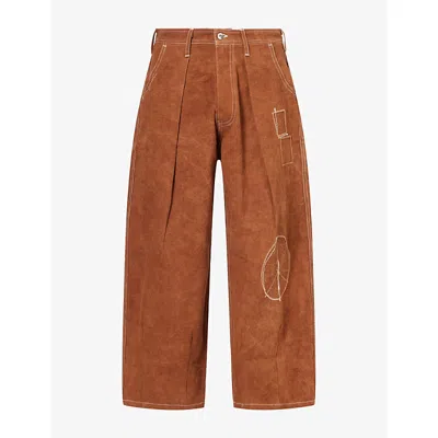 Story Mfg. Mens Story Mfg Lush Wide-leg Cotton Trousers In Brown Zig Zag