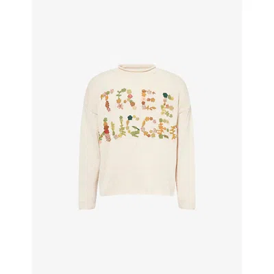 Story Mfg. Mfg Mens Ecru Twinsun Embroidered Knitted Cotton Jumper