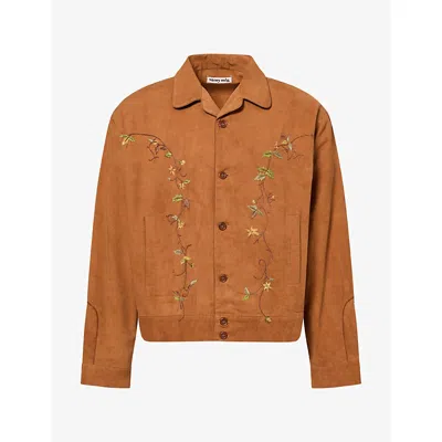 Story Mfg. Mens Story Mfg Wander Embroidered Cotton Jacket In Bark Brown
