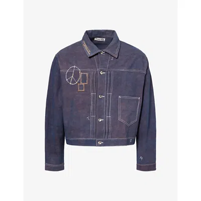 Story Mfg. Mfg Mens Friday Embroidered Cotton Jacket Blurple Zig Zag