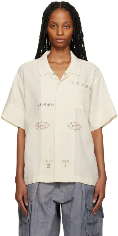Story Mfg. Off-white Greetings Shirt In Sampler Hand Embroid