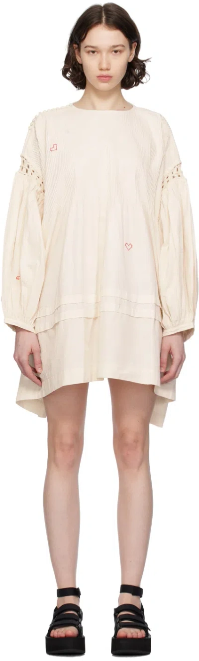 Story Mfg. Off-white Mon Minidress In Ecru Cross Stitch