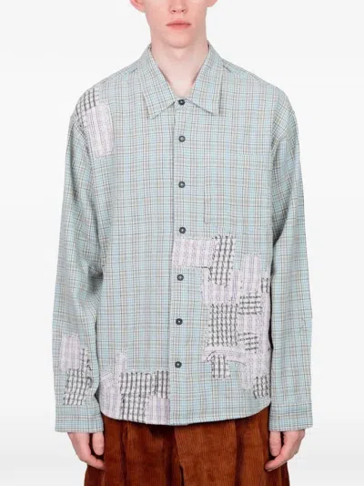 Story Mfg. Patchwork Plaid Shirt In Gray