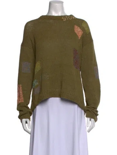 Pre-owned Story Mfg. Patterned Crew Neck Sweater In Green