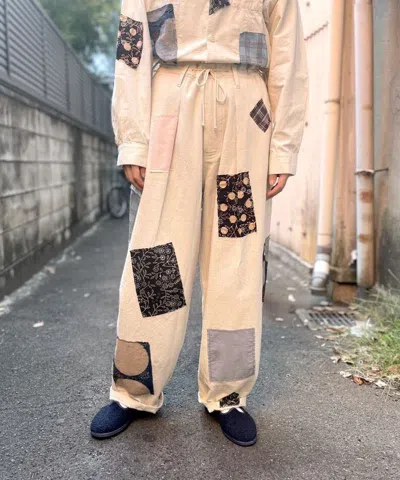 Pre-owned Story Mfg. . Scatter Patchwork Lush Pants Ecru In White