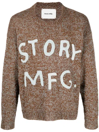 Story Mfg. Spinning Logo-crocheted Organic-cotton Sweater In Brown