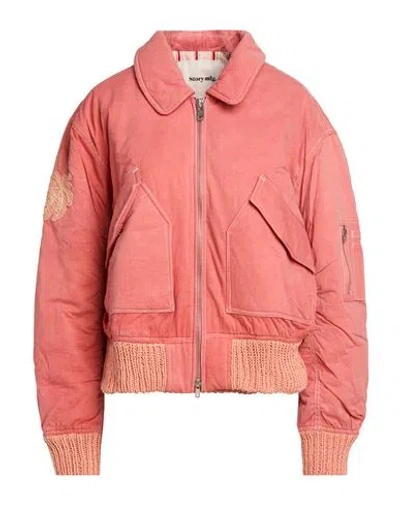 Story Mfg. Woman Jacket Coral Size L Organic Cotton In Red
