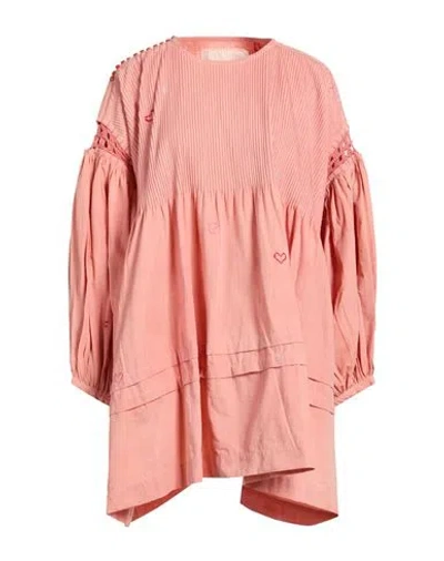 Story Mfg. Woman Mini Dress Salmon Pink Size S Organic Cotton