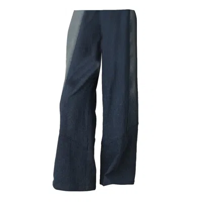 Story Wear Blue Knit-like Denim Wide-leg Pants - Women's
