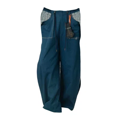 Story Wear Women's Blue Baina Side-slit Wide-leg Pants