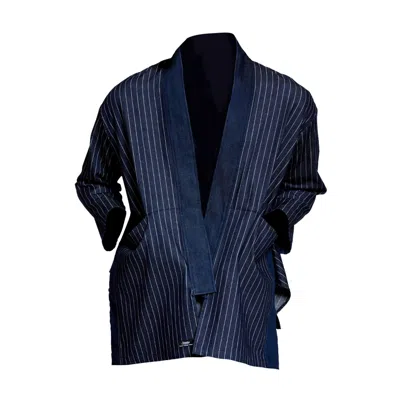 Story Wear Women's Blue Denim Japanese Kimono With Stripes