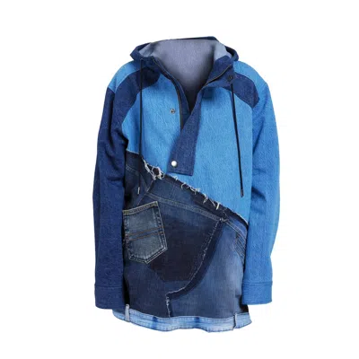 Story Wear Women's Blue Patchwork Hooded Top
