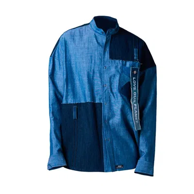 Story Wear Women's Blue Seventy's Stand Collar Patchwork Shirt