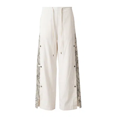 Story Wear Women's White Side-slit Floral Wide-leg Pants