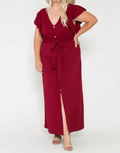 Storyteller Plus Size V Neck Maxi Dress In Wine In Pink