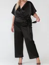 Storyteller Plus Size V Neck Wide Fit Jumpsuit In Black In Black