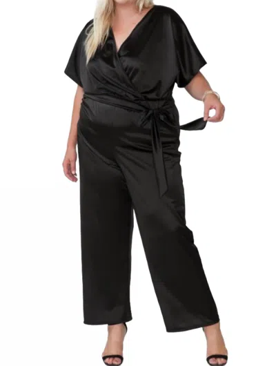 Storyteller Plus Size V Neck Wide Fit Jumpsuit In Black