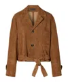 Stouls Alfi Belted Cropped Suede Jacket In Brown