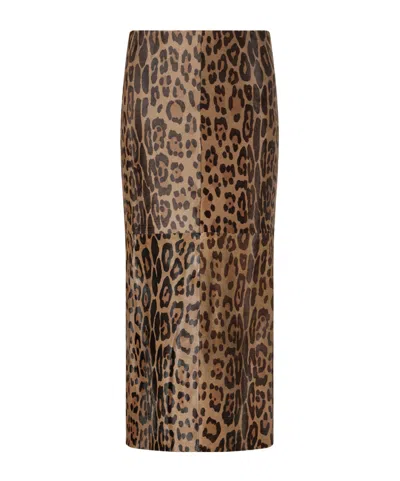 Stouls Winona Leopard-print Calf Hair Midi Skirt In Brown